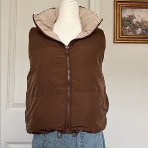 EUC Shop Stevie Small Reversible Beige and Brown Women's Puffer Vest